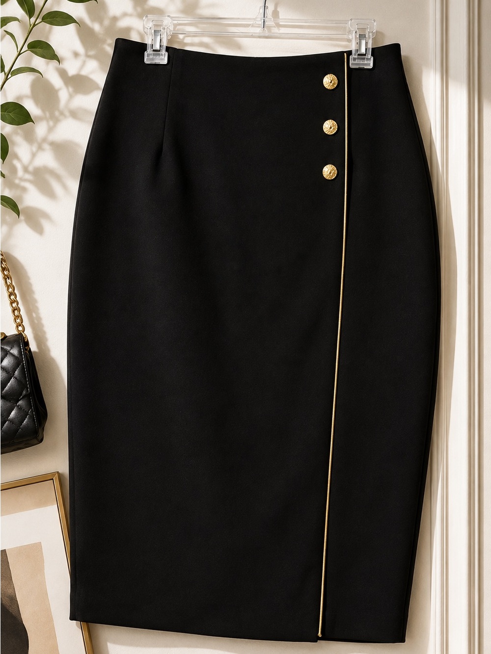 Anne Klein Black Gold Trim Pencil Skirt NWT